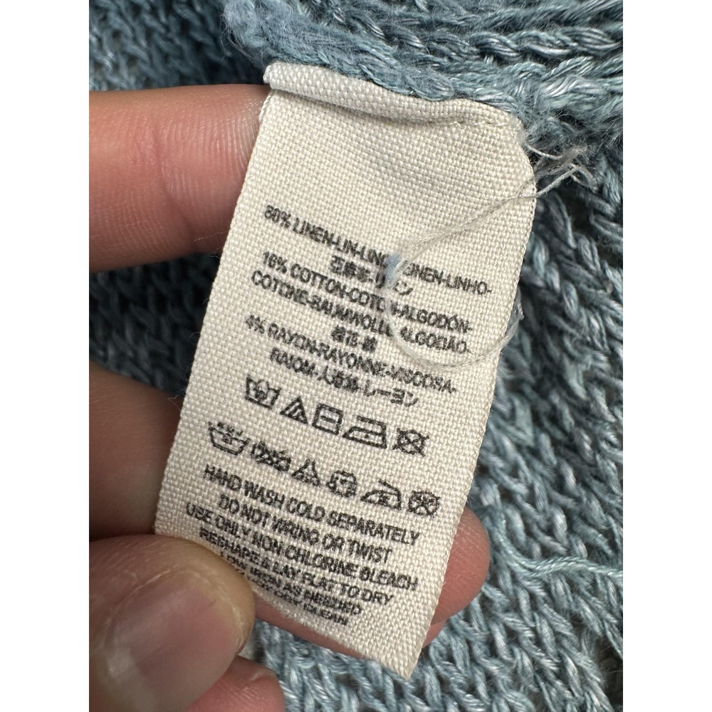 Free People Sweater Womens Medium Blue Linen Blend Open Knit Poncho Tank - Picture 8 of 10